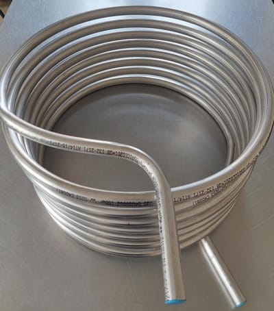 zwembadverwarming rvs warmtewisselaar voor oliedrum 49 cm lengte 12 meter houtgestooktezwembadverwarming