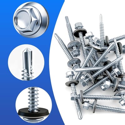 50 Stuks Trapeziumplaat Schroeven met Zelftapping en Sealing Washer voor Thuisreparaties, Inclusief Hex Bit en Moersleutel Set voor Diverse Toepassingen