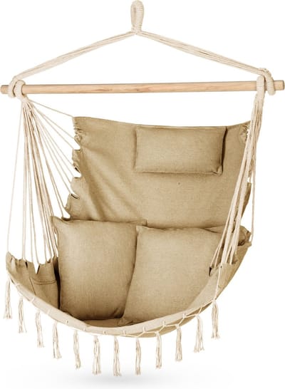 Outtec® Hangstoel met 3 Kussens - 100x130x75cm, tot 140 kg - Boho Fringed Fauteuil, Zitzak, Schommel - voor Buiten, Tuin, Balkon, Huis