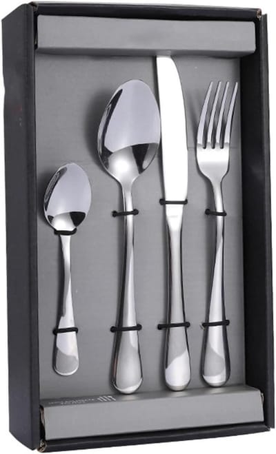 Bestekset Roestvrij Staal - Zilveren Bestek - Tafel Dekken - Bamboe Handvat - 24 Delig - Zilver Zwart