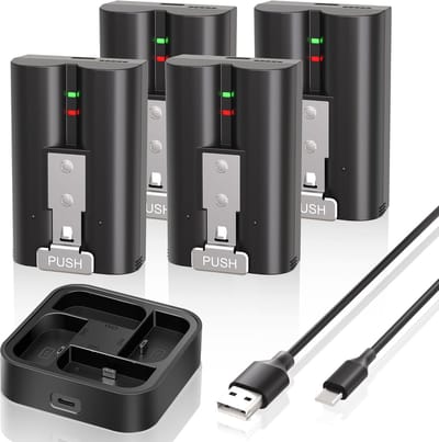 Reserve Batterijen Set - Oplaadbare Accu's - Camera Beveiliging - Inclusief Laadstation - 4 Stuks 7200 mAh - Zwart