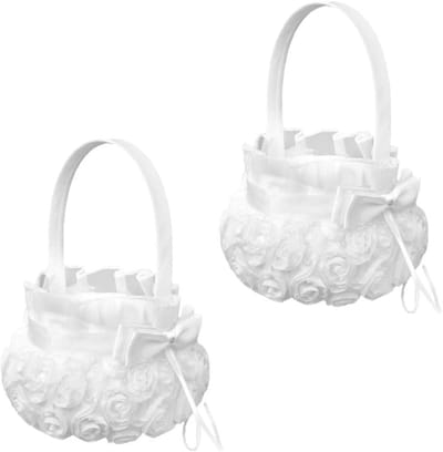 Bloemenmeisje Manden - Bruiloft Decoratie - Ceremonie Accessoires - Borduurwerk Detail - Set van 2 - Roze
