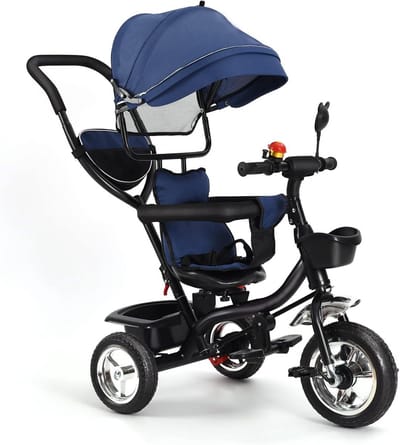 Kinder driewieler - Baby loopfiets - Buiten spelen - 4-in-1 multifunctioneel - 75 x 46 x 106 cm - Donkerblauw
