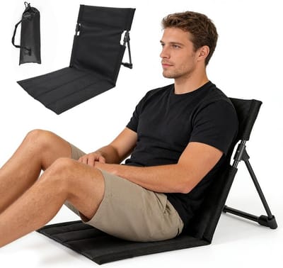 Thijox - Strandmat met Rugleuning, Opvouwbare Strandstoel, Draagbare Klapstoel, Inklapbaar Tribunekussen voor Picknick en Camping, Zwart, Comfortabel