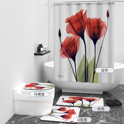 Floraweg Douchegordijn,Shower Curtain,badgordijn,badkamergordijn,Abstract Flower Tulip Rose ,-topkwaliteit - digitale printen -Anti Schimmel - Inclusief 12 ringen -met 12 stuks douchegordijnhaken – Waterdicht -Wasbaar- Polyester - 180x200 cm