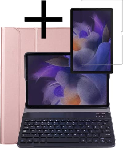 Hoes - Geschikt voor Samsung Galaxy Tab A8 - Met Screenprotector - Keyboard Book Cover - Toetsenbord Case - Hoesje - Rosé goud
