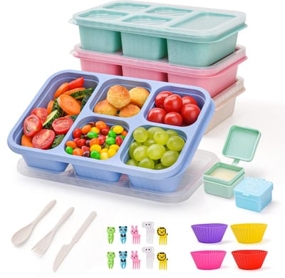 Snackbox met vakken, 5-vakken lunchbox, bento lunchbox, broodtrommel voor kinderen en volwassenen, maaltijdvoorbereiding lunchcontainer voor school, werk