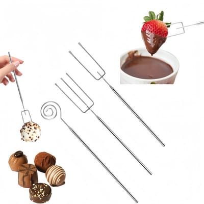 3 stuks - Chocolade praline vork - Chocolade dipvork van roestvrij staal - Chocolade dip tool - RVS fondue vork - Gemakkelijk schoon te maken - Roestbestendig - Zilver - Geschikt voor fruit-, cake- en chocoladefondue