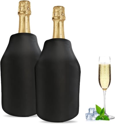 Koelmanchetten voor Wijn en Dranken, 2 Stuks, Waterafstotend, Geschikt voor Flessenkoeling van Wijn, Bier en Champagne (Zwart)