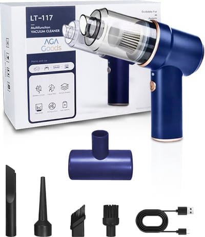 Kruimeldief - Mini kruimeldief - Kruimelzuiger - Handstofzuiger - Nat en droog vuil - Incl. 5 opzetstukken - Air duster - Autostofzuiger - Draadloze stofzuiger - 8000PA - Hepa filter – Blauw