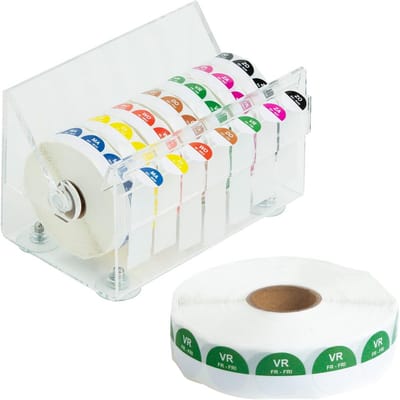 HACCP Dagsticker Dispenser Transparant met 7 Rollen (14.000 Etiketten) voor Hygiëne