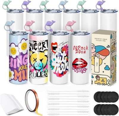 20 Oz Sublimatie Tumblers Recht 10 Stuks - Inclusief Geschenkdozen en Toebehoren - Dubbelwandige Isotherme Mok