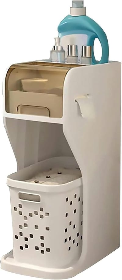 Opbergkast Badkamer - Smal Meubel - Ruimte Besparen - Met Wielen - 28x43.5x70cm - Wit
