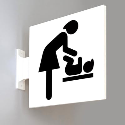 Toilet WC-bordje babyverzorging – dubbelzijdig uithangbord – flag sign – wand of plafond – 15 × 15 cm – 3D-geprint