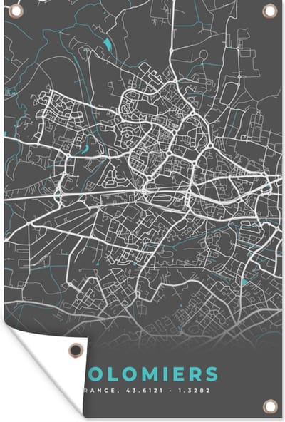 Muurdecoratie Colomiers - Frankrijk - Stadskaart - Kaart - Plattegrond - 120x180 cm - Tuinposter - Tuindoek