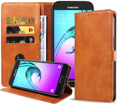 Geschikt voor Samsung Galaxy A5 2016 Telefoonhoesje Kunstleer met Magnetisch lipje en Pasjeshouder Book Case met Klepje - Bruin - Smartphonica geschikt voor Samsung Galaxy A5 (2016)