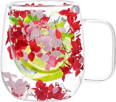 Glazen Mok - Dubbelwandig Kopje - Genieten van Drankjes - Uniek Bloemen Design - 200 ml - Transparant