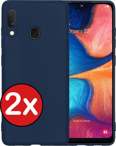 Hoesje - 2 Stuks - Geschikt voor Samsung Galaxy A20e - Sterk & Shockproof - Telefoonhoes - Back Cover - Case Siliconen - Telefoon Hoes - Donkerblauw