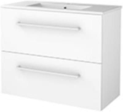 Basic-Line Start 39 Badkamermeubelset - Ondiep - 80 x 39 cm - Met Grepen - 2 Lades - Keramische Wastafel - 1 Kraangat - Ice White