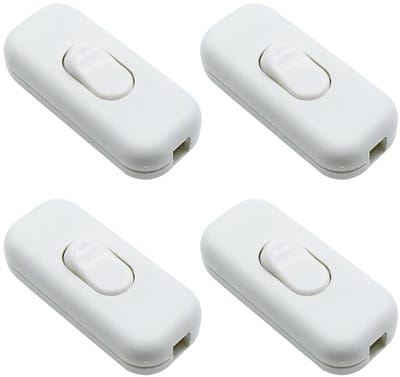 Inline torpedo schakelaar set van 4, 250V 6A, klein bipolar voor 2- of 3-draads kabel, wit en compact design