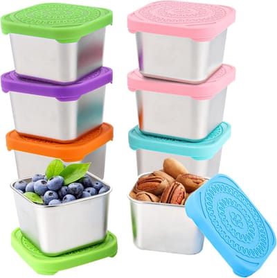 8 stuks kleine blikjes met deksel, 180 ml sauscontainer, roestvrij stalen container met deksel, mini-blikjes, snackbox, yoghurtbeker om mee te nemen, kleine broodtrommel klein, metalen dozen