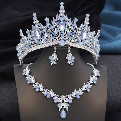 3-delige set paarse tiara's en kronen kostuum sieradenset voor bruidskroon sieradensets vrouwen feest bruiloft kroon ketting set gray