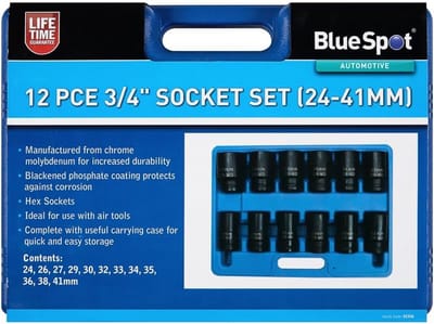 Slagsleuteldoppen Set 12-Delig 3/4 Inch (24-41mm) - Chroom-Molybdeen Staal