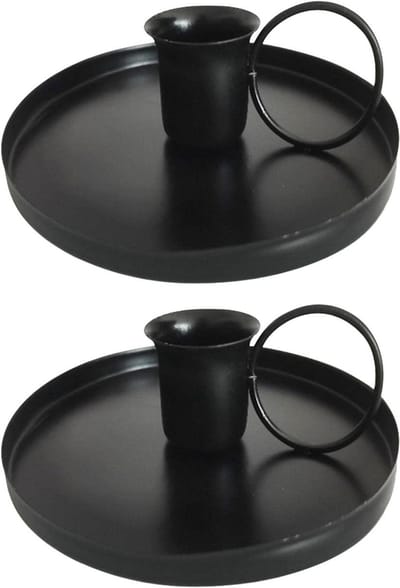 Allecto Plus - Set van 2 retro metalen kandelaars voor kegelkaarsen in zwart design met enkele koppen