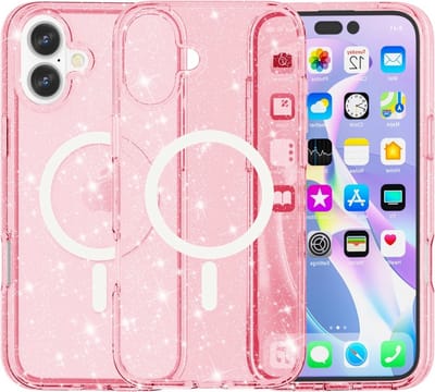 Coverup Hoesje - Geschikt voor iPhone 16 Hoesje - Coverup Glitter TPU Back Cover - MagSafe Compatible - Roze