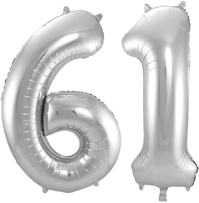 Folieballon 61 jaar - Zilver - 86 cm