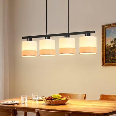 NETTLIFE E27 Vintage Hanglamp - Eetkamer Pendellamp - 4 Lichts Stoffen Kap - Retro Design - Hoogte Verstelbaar - Voor Woonkamer Keuken - Zonder Lamp