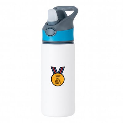 Hacebo® - liefste oma van de wereld waterfles met rietje blauw - Oma - de liefste oma - verjaardagscadeau - verjaardag - cadeau - cadeautje voor oma - oma artikelen - kado - geschenk - gift - water fles - 650ML