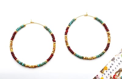 Jeannette-Creatief® - Beach - Miyuki Rocailles Red Turquoise Napels Geel Galvanised Gold Big Earrings - Oorbellen - Oorbellen Dames - Grote Oorringen - Big Hoops - Oorringen met Miyuki Picasso Rocailles - Miyuki Oorbellen