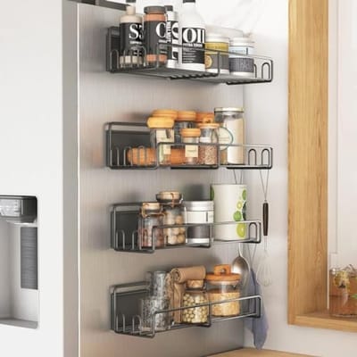 PromoHome Magnetisch Kruidenrek 4-delig - Metaal Organizer voor Koelkast - Ruimtebesparende Keukenorganizer - Zwart