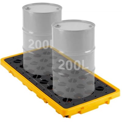 VEVOR lekbak 1316x680x150mm, industriële lekbak met een statisch draagvermogen van 4000 kg en een inhoud van 79,5 liter, vatenpallet met afwatering voor 2 vaten, lekbak voor opslag en transport