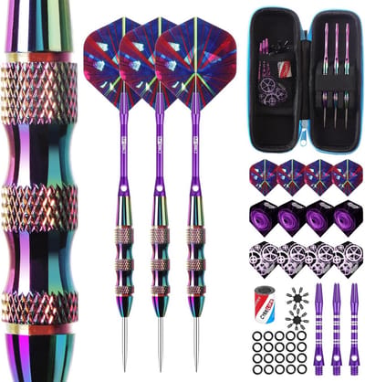 Professionele Dartpijlen Set met Metalen Punt - 22 Gram, 3 Stuks, Inclusief 6 Aluminium Schachten en 12 Flights - Compleet met Slijper en Dartcase