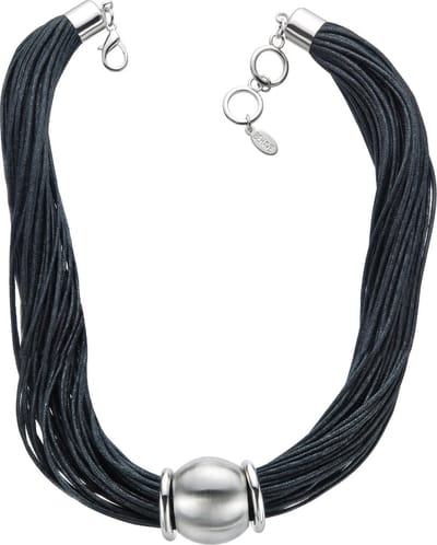 Behave - Korte koordketting met glanzende metalen bol, zwart - 40 cm + verlengketting
