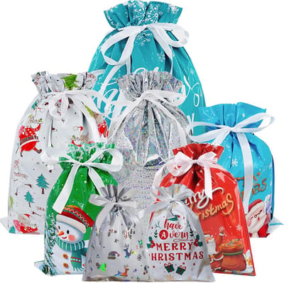 30 Kerstcadeauzakjes met Trekkoord - Geschenktassen XL, Groot, Medium en Klein - Diverse Feestelijke Designs
