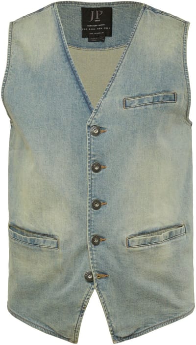 JP 1880 - Heren - Jeans bodywarmer denim V-hals vintage look - Mat jeansblauw - Maat 3XL
