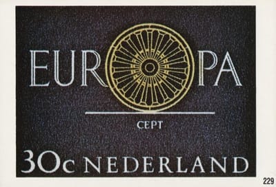 Briefkaart met afbeelding Europa-zegels – Rad met 19 spaken postzegel