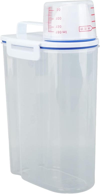 Airtight Opbergcontainer voor Rijst en Droge Voeding, Voedselopslag voor Honden en Katten met Maatbeker, Transparante Plastic Keuken- en Pantry Organizer (2kg Wit)