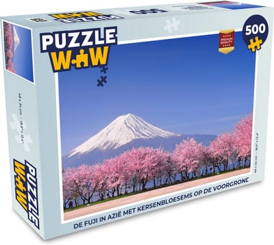 Puzzel De Fuji in Azië met kersenbloesems op de voorgrond - Legpuzzel - Puzzel 500 stukjes