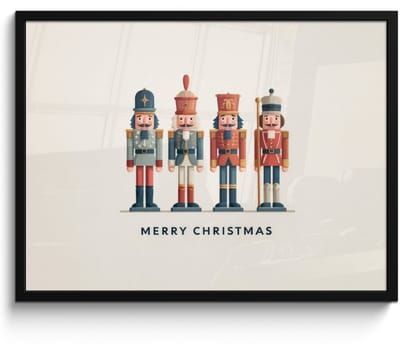 Poster in lijst - Fotolijst 80x60 cm - Posters - Notenkrakers - Minimalistisch - Kerst - Beige - Posterlijst zwart - Decoratie - Wanddecoratie woonkamer - Muurdecoratie slaapkamer - Kerstversiering - Kerstdecoratie voor binnen - Kerstmis