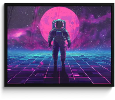 Poster in lijst - Fotolijst 70x50 cm - Posters - Astronaut - Maan - Roze - Sterrennevels - Posterlijst zwart - Decoratie - Wanddecoratie woonkamer - Muurdecoratie slaapkamer