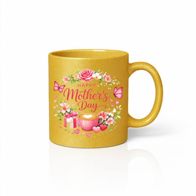 Gouden Glitter Fijne Moederdag Mok 330 ml – Bloemen Hart Koffiemok – Perfect Moederdag Cadeau voor Mama