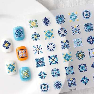 1 autocollant pour ongles en relief avec motif floral, style ethnique, décoration pour ongles 5D, accessoires pour ongles à faire soi-même TS-116