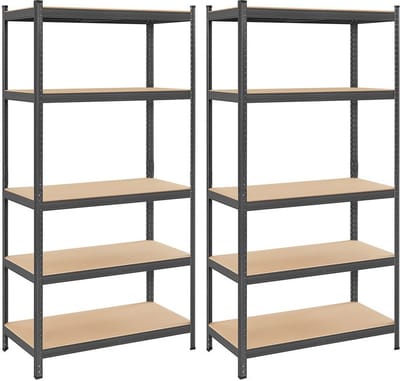 Opbergrek - Set Van 2 Opbergrekken - Staande Planken - 5 Planken Opbergrekken - Opbergrekken - Met 5 Planken - Grijs - 50 x 100 x 200 cm