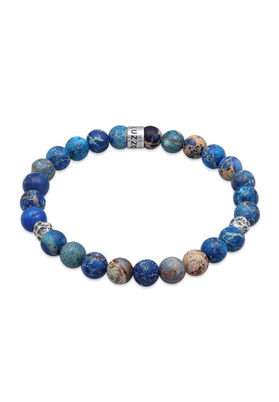 KUZZOI - Armband - Heren Kralen Bol Trend met Agaat Blauw in 925 Sterling Zilver - Heren