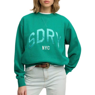 Superdry Varsity Satin Applique Crew Sweater Dames
