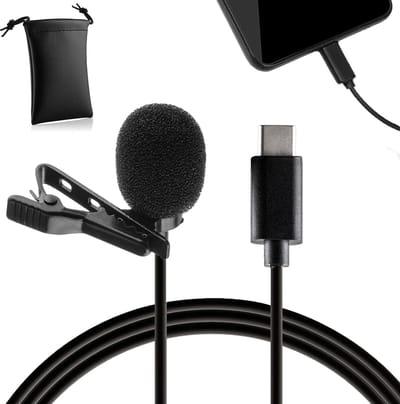 MOJOGEAR Speldmicrofoon USB-C voor smartphone en tablet - 1,5 meter kabel dasspeld - Lavalier microfoon voor o.a. iPhone 15, iPhone 16, iPhone 17 & Samsung/Android smartphones - Zwart